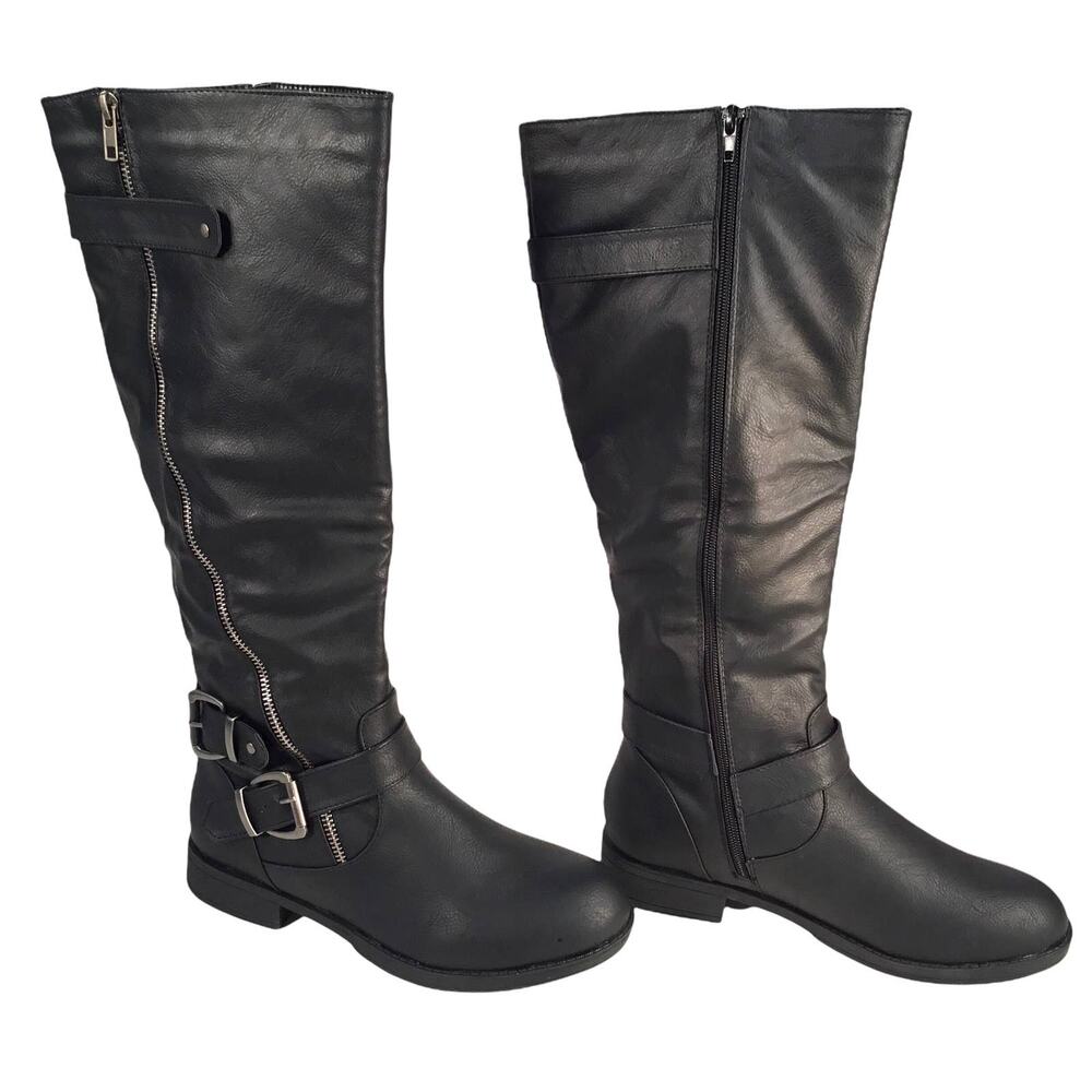 Twisted Amira Knee High Boots Black Buckle Size 8 New